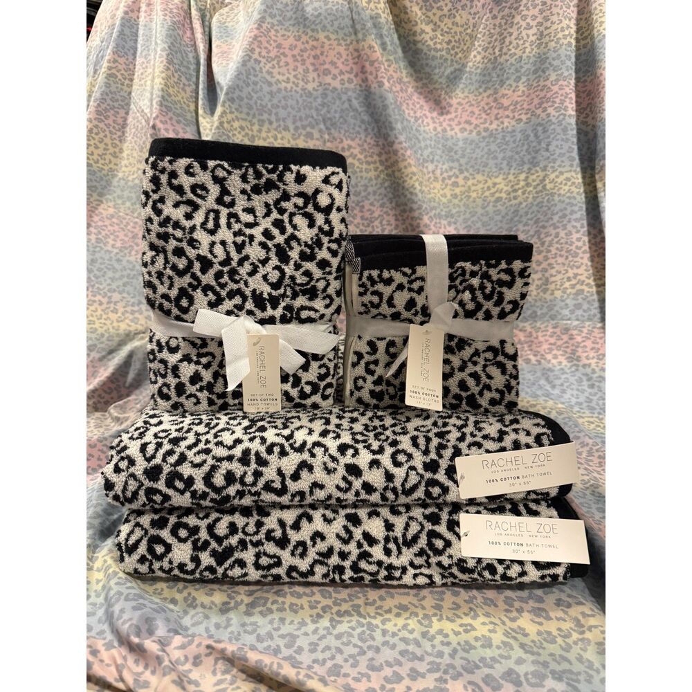 Rachel Zoe Leopard cheetahTowel Set Bath, Hand, Washcloths NWT reversable